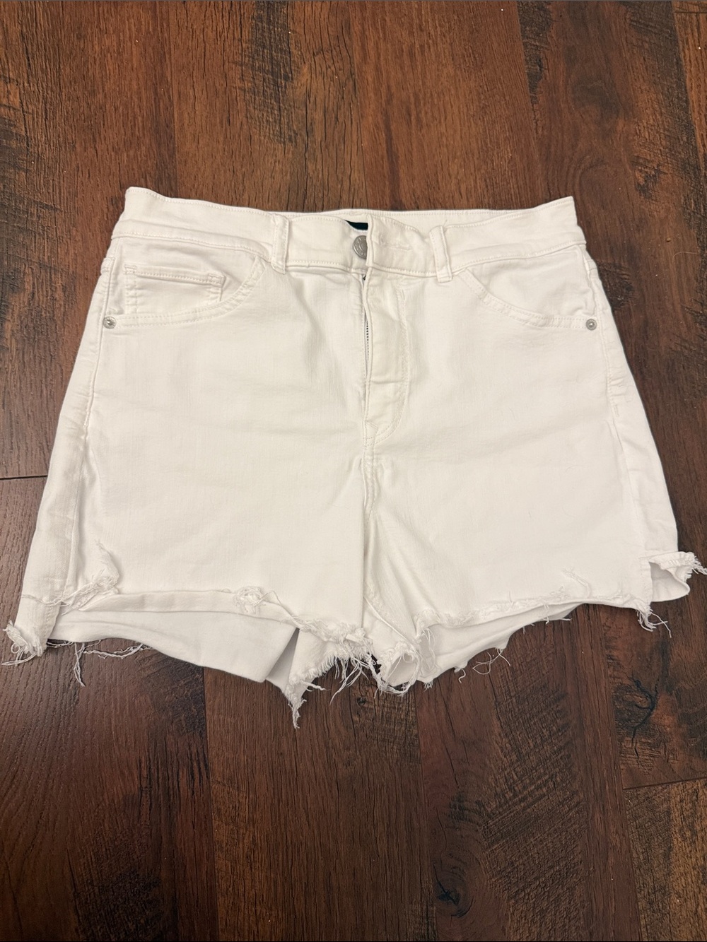 Express White Distressed Raw-Hem Denim Shorts